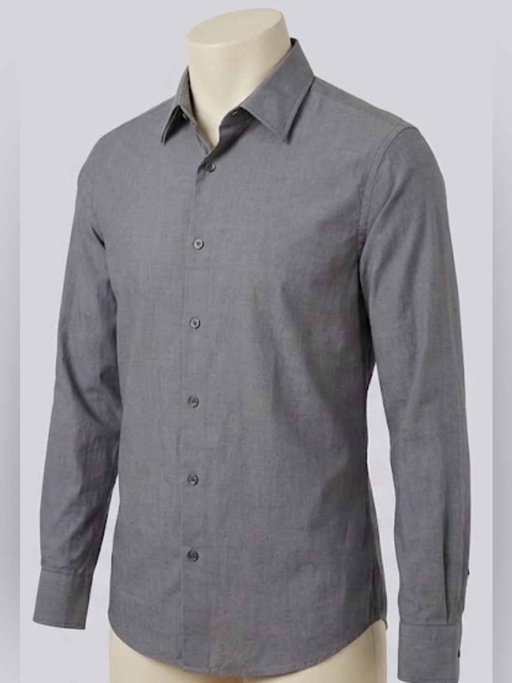 Banana Republic Light Gray Men's Long-Sleeve Dress Shirt L